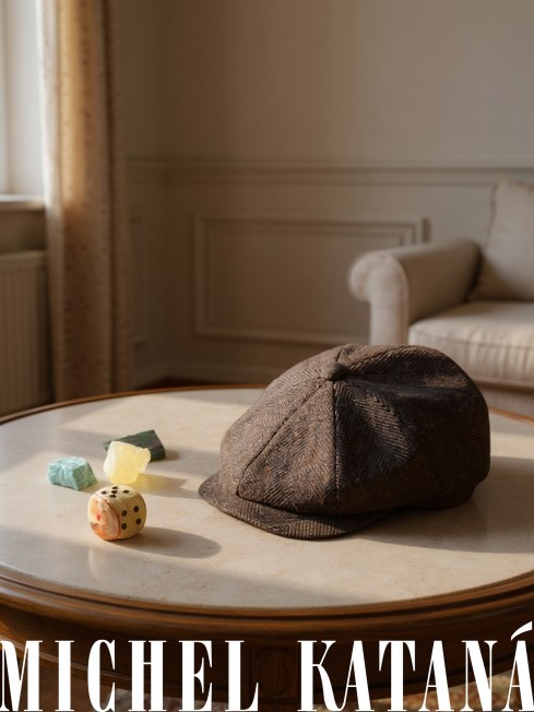 Кепка с козырьком, 8ми-клинка Мужская-Унисекс TWEED EDINBURG ACORN из твида (Плотная Костюмно-Блейзерная ШЕРСТЬ) TWEED.8-EDINBURG/ACORN